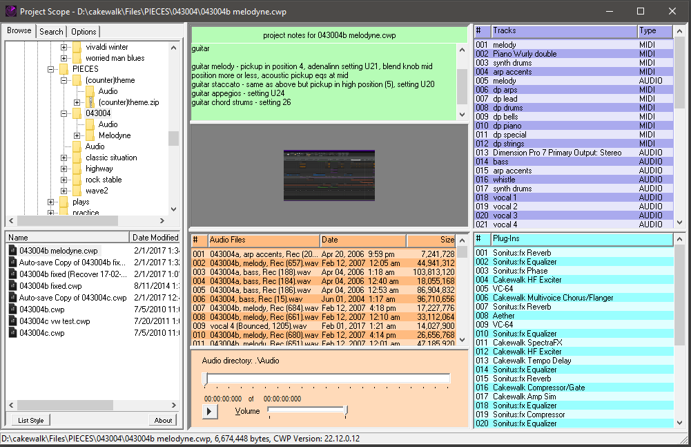 ProjectScope for Cakewalk Sonar Project Files utility screenshot