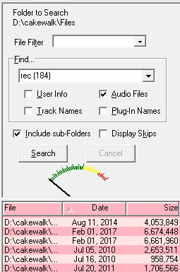 screen shot of ProjectScope search panel